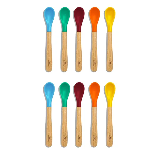 Avanchy Bamboo & Silicone Infant Training Spoons, BPA Free - Soft Tip, Easy on Gums, First Stage Feeding Utensils for Baby-Led Weaning, Self-Feeding
