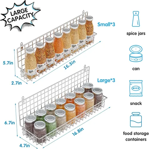 Miniatura 3 de JKsmart Organizador de estantes para especias de 6 niveles montado en la pared y sobre la puerta para cocina, despensa, baño, dos tamaños, gran