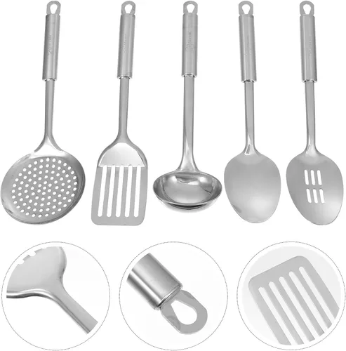 Miniatura 7 de BESPORTBLE Utensilios de cocina de acero inoxidable resistentes al calor con diseño ergonómico para cocinar en casa y almacenamiento ordenado