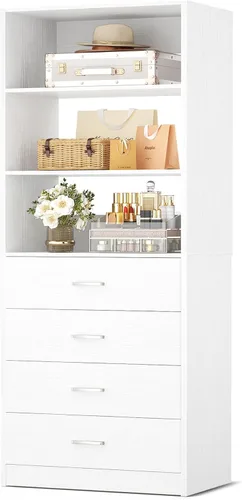 Aheaplus Sistema organizador de cajones de armario, sistema de armario de madera de 21.3 pulgadas con 4 cajones, unidad de almacenamiento modular