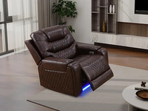 Miniatura 49 de Juego de sofá reclinable eléctrico, seccional de cuero transpirable beige, juego de muebles de sala de estar, 2 piezas, sofá reclinable eléctrico