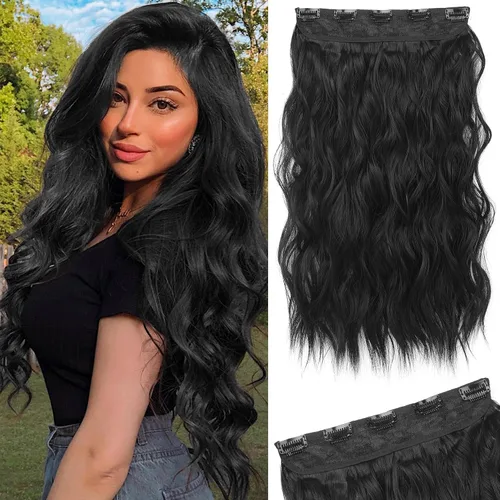 Miniatura 56 de REECHO Extensiones de cabello rubio, extensiones de una pieza con clip de 20" para mujer, extensiones de cabello sintético suave y natural con ondas