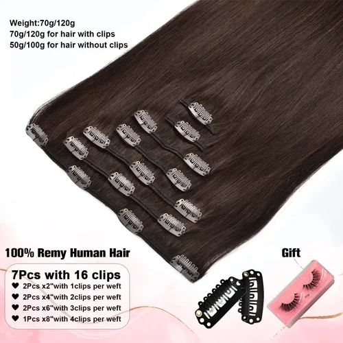 Miniatura 2 de Senmy Extensiones de cabello humano real con broches, doble trama, 4.23 onzas, 7 unidades, extensiones de cabello humano Remy grueso con clip