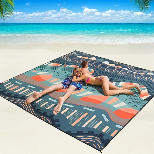 Miniatura 14 de WIWIGO Manta de playa impermeable a prueba de arena tapete de playa 79" X 83"/10'x9' para 2-8 adultos, de secado rápido, tapete de picnic al aire