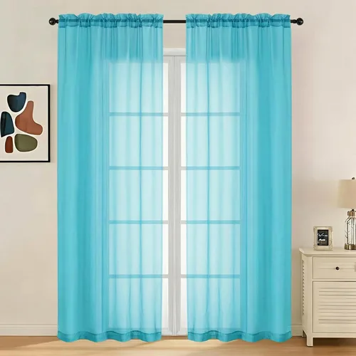 Miniatura 56 de LIVEKID Cortinas traslúcidas negras de cocina de 36 pulgadas de largo, cortinas cortas filtrantes de luz, 2 paneles de gasa aireada, texturizadas