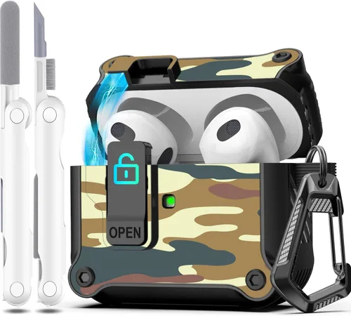Miniatura 85 de R-fun - Funda para audífonos compatible con AirPods de 4.ª generación 2024, cubierta protectora de expulsión automática a prueba de caídas, puerto