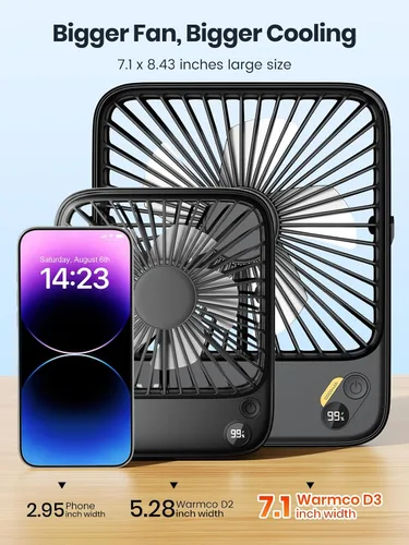 Miniatura 6 de Warmco - Ventilador de viaje portátil de 10000 mAh de 7 pulgadas, hasta 24 horas de funcionamiento, ultra delgado, silencioso y recargable