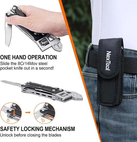 Miniatura 6 de NEXTOOL W4 - Llave de trinquete ajustable multiherramienta de 11 en 1, herramienta plegable EDC con alicates, cuchillo, sierra y destornillador