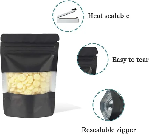 Miniatura 2 de PABCK 100 bolsas resellables de 3.5 x 5.1 pulgadas, color negro mate con sellado térmico para ventana, bolsas de papel de aluminio