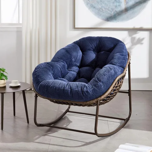Miniatura 18 de Mecedora para porche delantero para interiores y exteriores, silla reclinable acolchada de ratán, para patio, jardín, sala de estar