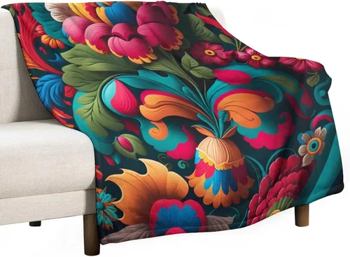 Miniatura 56 de Manta de forro polar con flores mexicanas, acogedora manta de franela para cama de 50 x 60 pulgadas para sofá, cama, oficina, Navidad, Halloween