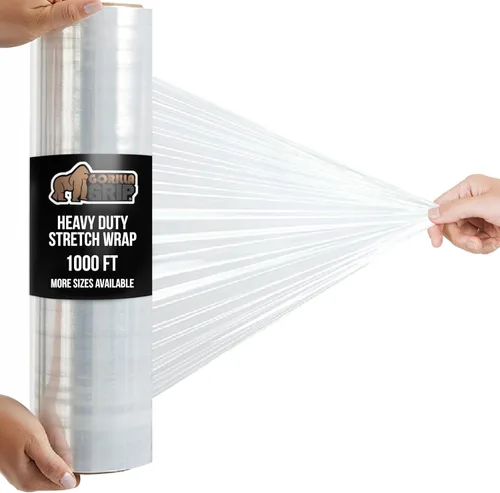 Miniatura 24 de GORILLA GRIP Film extensible 500% de plástico resistente, paquete de 2 rollos de envoltura retráctil de 1200 pies de 17 pulgadas, resistente a