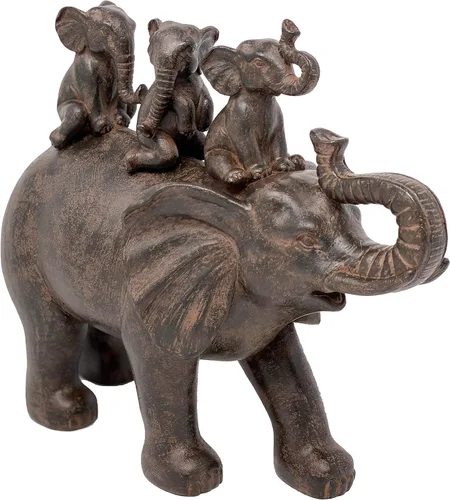 Miniatura 3 de Nature's Mark Estatua de resina de 8 pulgadas de alto, 3 elefantes montando un elefante, decoración decorativa para el hogar (marrón)