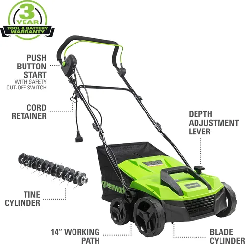 Miniatura 2 de Greenworks DT13B00 - Escarificador con cable de 13 amperios y 14 pulgadas