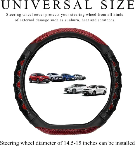 Miniatura 2 de Funda para volante de automóvil, protector de funda para volante antideslizante de 15 pulgadas con diseño de panal 3D, fundas universales para Rojo