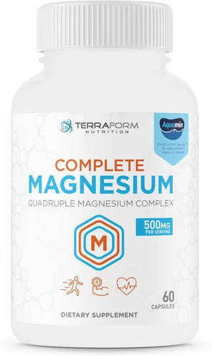 Terraform Nutrition Complejo completo de magnesio - 4 formas de magnesio (glicinato, malato, óxido y citrato) más aquamina para apoyar los músculos,