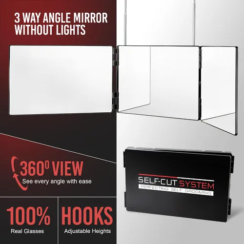 Miniatura 6 de Self-Cut System Espejo de Barbero de 3 Vías con Ganchos Ajustables en Altura, Espejo Tríptico Self Cut de 360° para Cortes de Cabello para Hombres