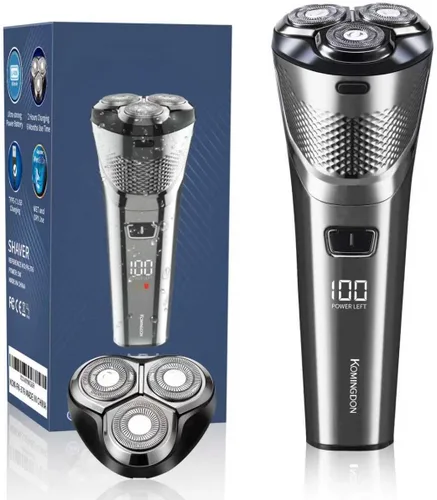Afeitadora eléctrica para hombres Face Clean Shave – Recargable USB-C, inalámbrica, máquina de afeitar rotativa seca/húmeda con pantalla LED y hoja