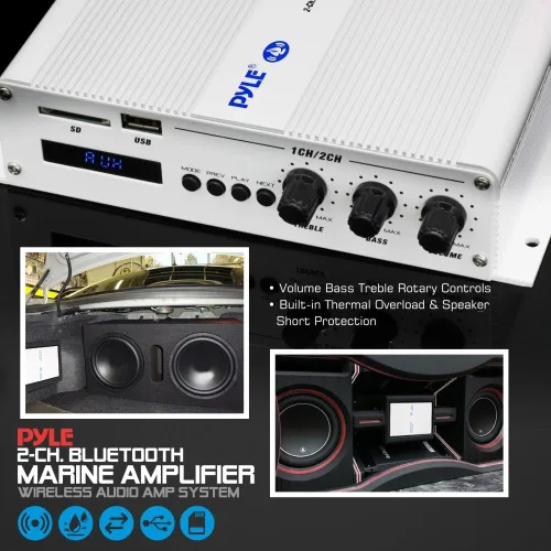 Miniatura 6 de Pyle Home Marine Amplificador de coche – 2 canales puente compacto 200 vatios RMS 4 OHM rango completo monobloque estéreo e impermeable – Receptor