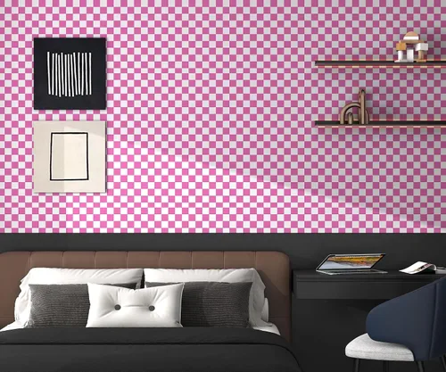 Miniatura 6 de Papel Tapiz Moderno Despegar y Pegar Rosa y Blanco de Mosaico a Cuadros Papel de Contacto 17.7"x78.8" Papel Tapiz Autoadhesivo de Celosía Removible