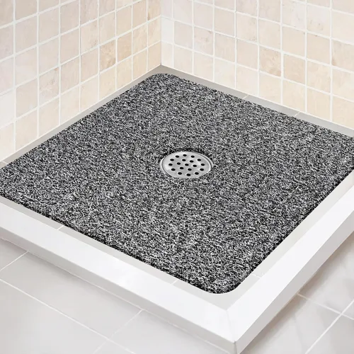 Miniatura 10 de Tapete de ducha antideslizante, 27 x 27 pulgadas, extra grande, con drenaje, tapete cuadrado suave, tapete de ducha para baño, sin ventosas (beige)