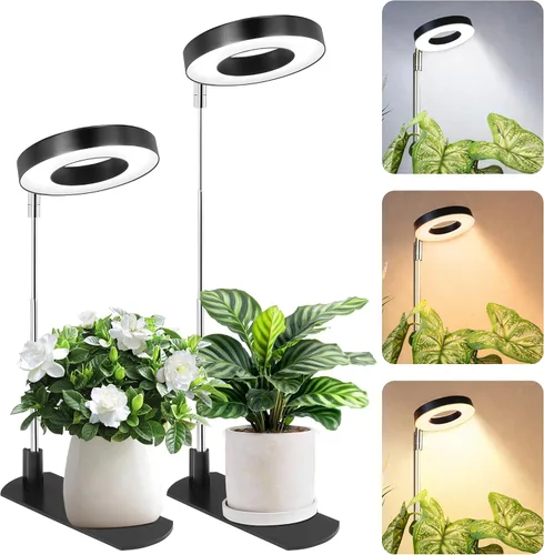 Miniatura 12 de LBW Luz de cultivo para plantas de interior, luz de cultivo de plantas de halo de espectro completo con base, lámpara de cultivo de plantas