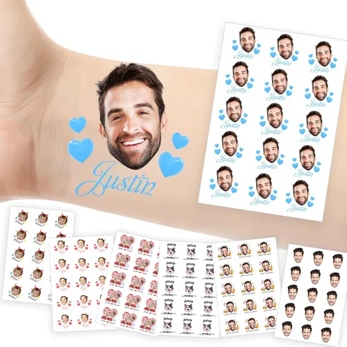 Miniatura 23 de Tatuajes temporales personalizados con foto y nombre, logotipo personalizado para adultos, niños, mujeres, hombres, regalo de boda, cumpleaños