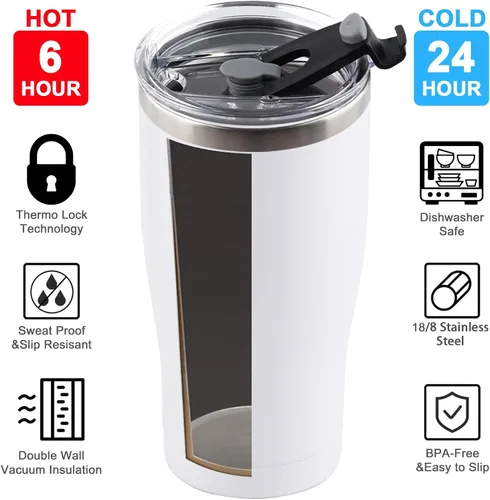 Miniatura 2 de Paquete de 8 vasos de acero inoxidable de 30 onzas a granel reutilizables con tapa, taza de café con recubrimiento de polvo de doble pared