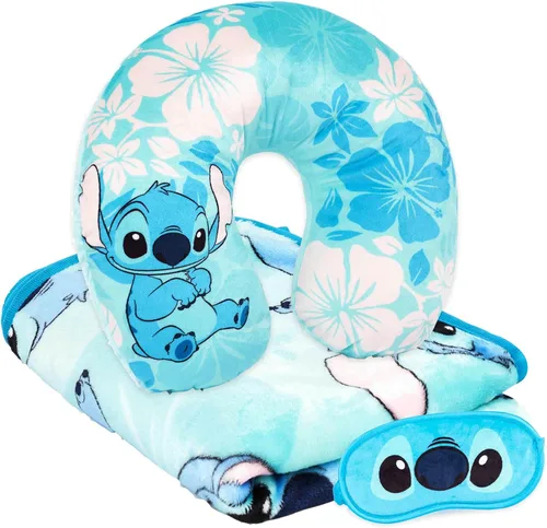 Jay Franco Disney Lilo & Stitch - Juego de viaje para niños, juego de 3 piezas, incluye manta de 40 x 50 pulgadas, antifaz para dormir y almohada