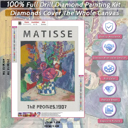 Miniatura 2 de KICHANG Pintura de diamantes de flores coloridas, kits de pintura de diamantes 5D para adultos, kits de pintura de diamantes de bricolaje para arte