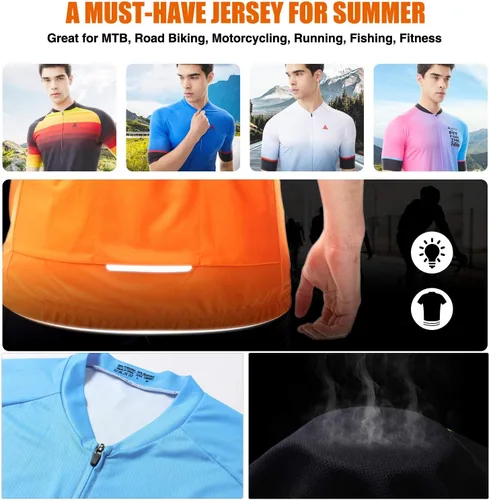 Miniatura 5 de Hikenture Camiseta de ciclismo para hombre, de secado rápido, manga corta, con 3 bolsillos traseros