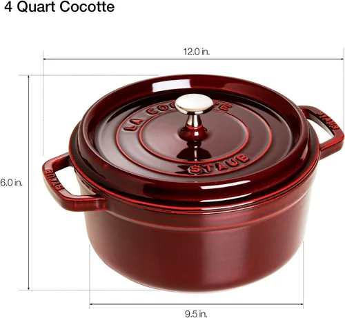 Miniatura 3 de Staub Horno Holandés Redondo de Hierro Fundido, Fabricado en Francia, Grenadine, 4 cuartos, Sirve para 4-6 personas