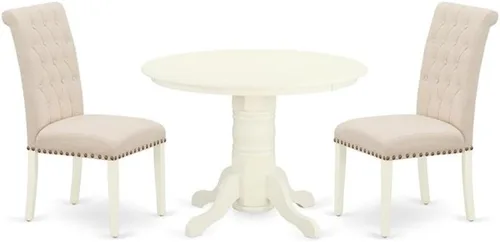Miniatura 7 de East West Furniture SHBR3-BLK-17 - Juego de mesa de comedor de 3 piezas contiene una mesa de comedor redonda con pedestal y 2 sillas tapizadas
