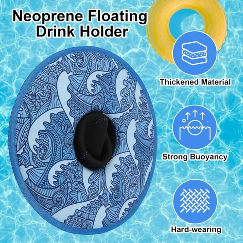 Miniatura 5 de Soporte flotante para bebidas de neopreno para piscina, flotadores de tazas de piscina, para latas de bebidas, vasos/botellas, soporte flotante ola