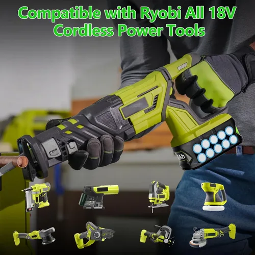 Miniatura 2 de Paquete de 2 baterías de repuesto de 8.0Ah para batería Ryobi de 18 V con cargador P117 de litio compatible con Ryobi 18 voltios ONE+ Plus P102 P103