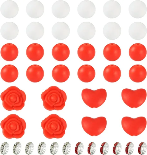 Miniatura 8 de Craftdady - Cuentas focales de silicona con forma de corazón, cuentas espaciadoras sueltas para manualidades, pulseras, collares, llaveros de 0.99 x