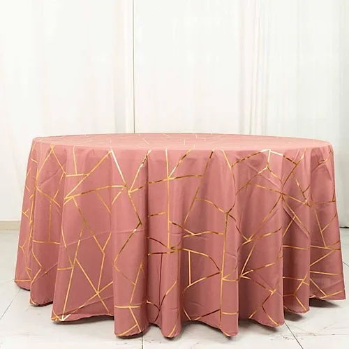 Miniatura 4 de Balsa Circle Mantel redondo de poliéster con diseño geométrico metálico de 120 pulgadas, color canela y oro rosa Rosa canela