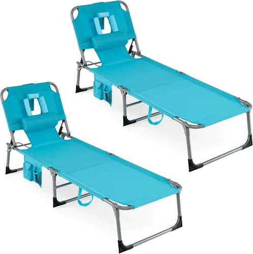 Miniatura 18 de COSTWAY Silla de salón plegable de playa, silla de bronceado con agujero para la cara, respaldo ajustable de 5 posiciones, almohada y bolsillo