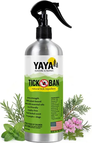 Repelente de insectos YAYA Organics de TICK BAN. Repelente de insectos y garrapatas, sin DEET, 100% natural, ingredientes orgánicos., 16 onza