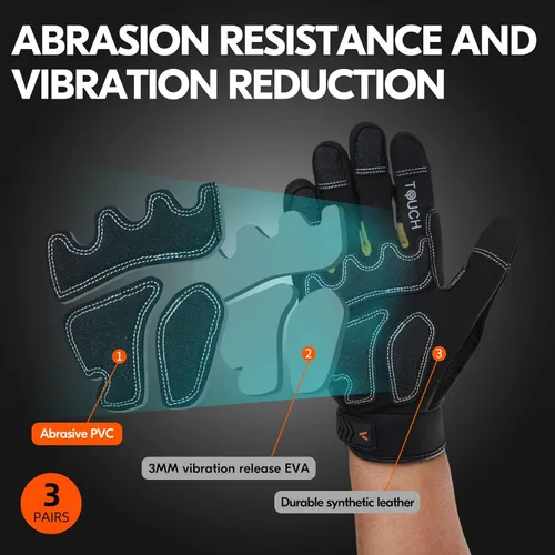 Miniatura 3 de Vgo - 3 pares de guantes sintéticos para protección de impactos, para mecánicos y perforadores, alta destreza, reduce vibraciones, compatibilidad