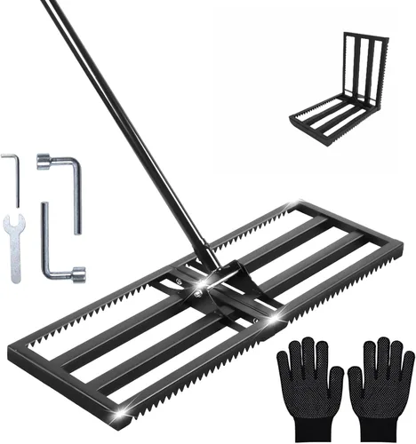 Rastrillo nivelador de césped superior para suelo, rastrillo de pulgas de arena para césped, nivelador de alta resistencia de 30 x 10 pulgadas,