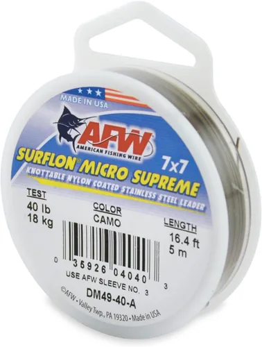 Miniatura 16 de American Fishing Wire Surflon Micro Supreme Nylon recubierto 7x7 de acero inoxidable, líder en alambres anudables para pesca en agua salada, pesca