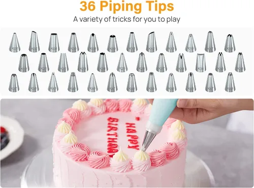 Miniatura 3 de Kootek Juego de 42 bolsas de pastelería y puntas, kits de suministros de decoración de pasteles para hornear con 36 puntas de glaseado numeradas, 2