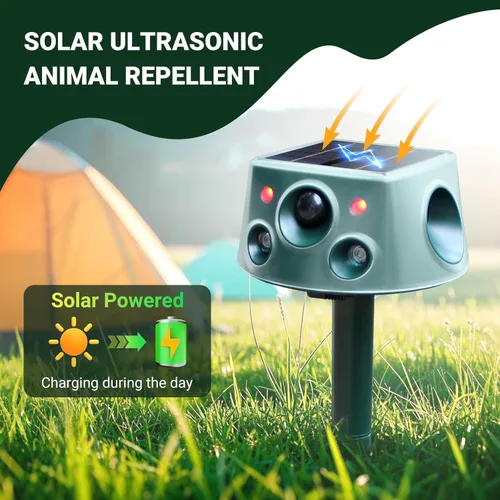Miniatura 3 de Repelente solar de animales de 360° mejorado: repelente de gatos al aire libre Repelente ultrasónico de plagas con detección de movimiento