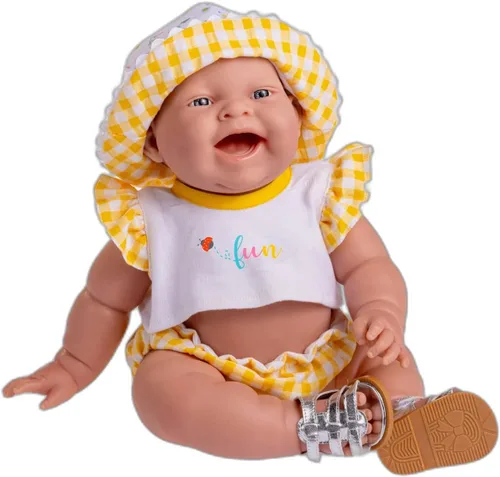 JC Toys Lola Lemon Twist - Muñeca realista de 14 pulgadas con texto en inglés "Real Girl" All Vinyl Posable Play Doll – Cara feliz, vestida con 3