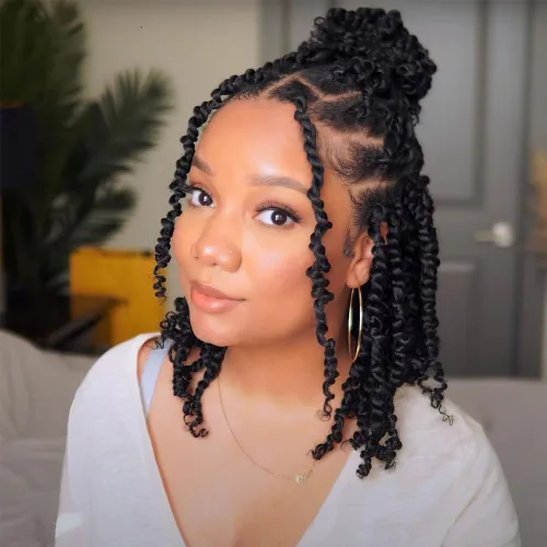 Miniatura 41 de 8 paquetes de extensiones de cabello sintético pretrenzado y prerrizado de ganchillo de 14 pulgadas, con rizos de pasión, para mujeres negras