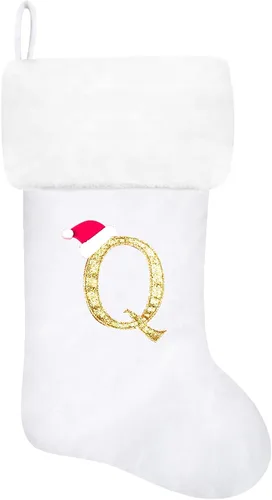 Miniatura 123 de Calcetines de Navidad bordados de 20 pulgadas con monograma, terciopelo negro con puño de felpa blanca supersuave, adornos clásicos para decoración