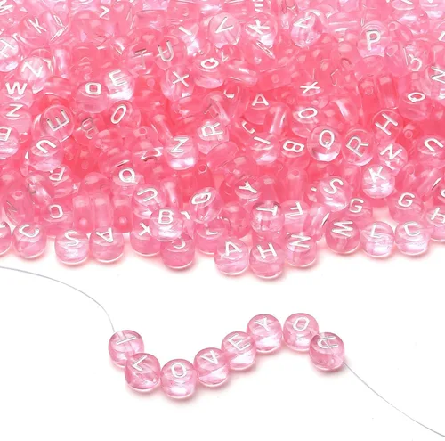 Miniatura 17 de LAIDANLA - 1500 cuentas de letras acrílicas del alfabeto doradas, cuentas redondas blancas de 7×4mm para hacer joyas, pulseras, collares, llaveros