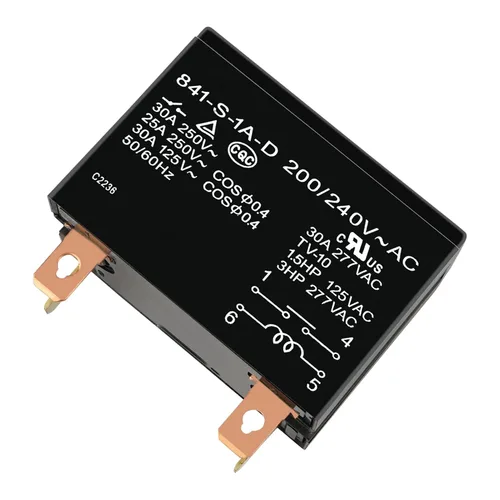 Miniatura 2 de 841-S-1A-D 200/240VAC Relé de propósito general 30A 277VCA con cubierta antipolvo terminal rápido SPDM