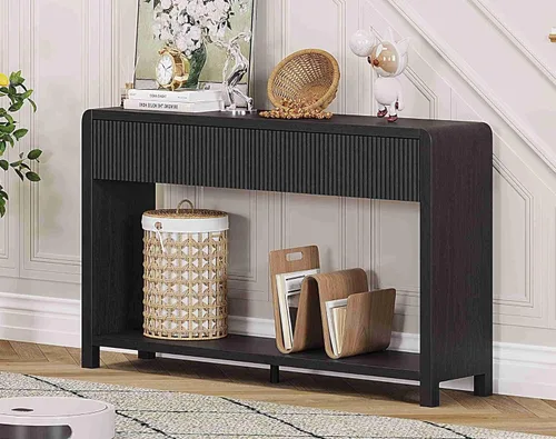 Miniatura 6 de FATORRI Mesa consola para entrada, moderna mesa de sofá con 2 cajones para sala de estar, mesas de pasillo de madera y mesas de sofá detrás del sofá